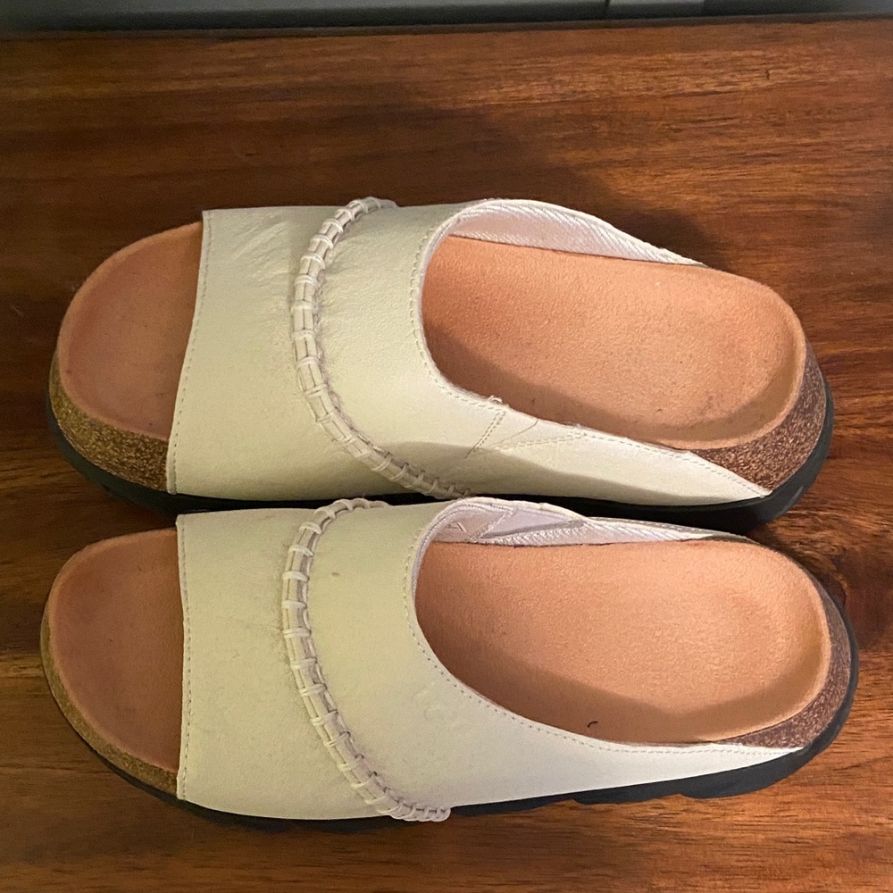 UGG Women's Cream Leather Slide Sandals with Cork Midsole